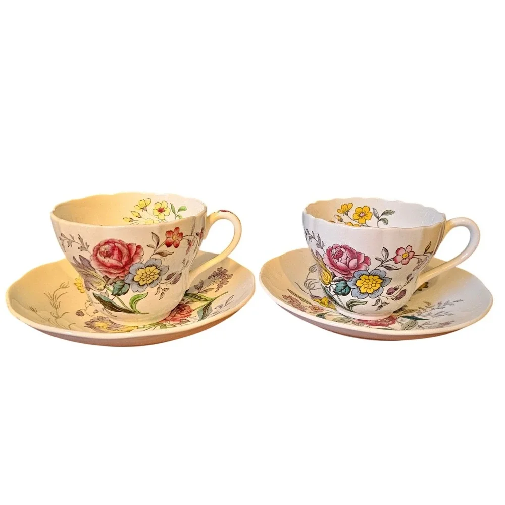 Copeland Spode Gainsborough Floral Tea Cup and Saucer Set of 2 Great Britain